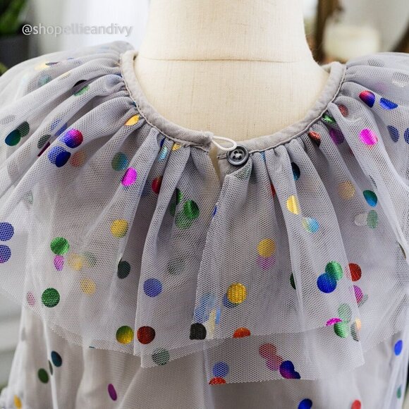 Cuteheads 2T Girl's Gray Tulle Confetti Polka Dot Party Dress - Picture 6 of 10